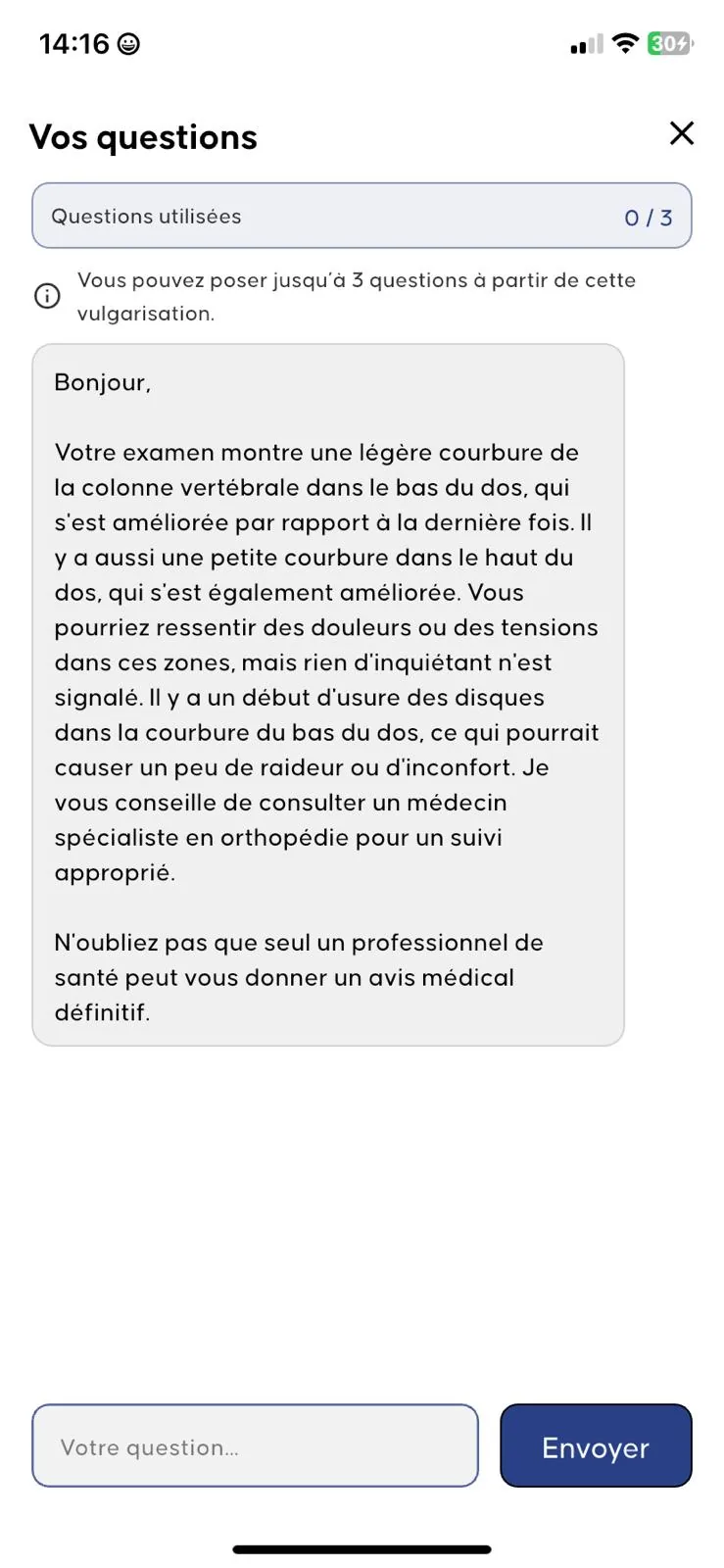 Chat interactif de Medexply : poser une question sur une vulgarisation