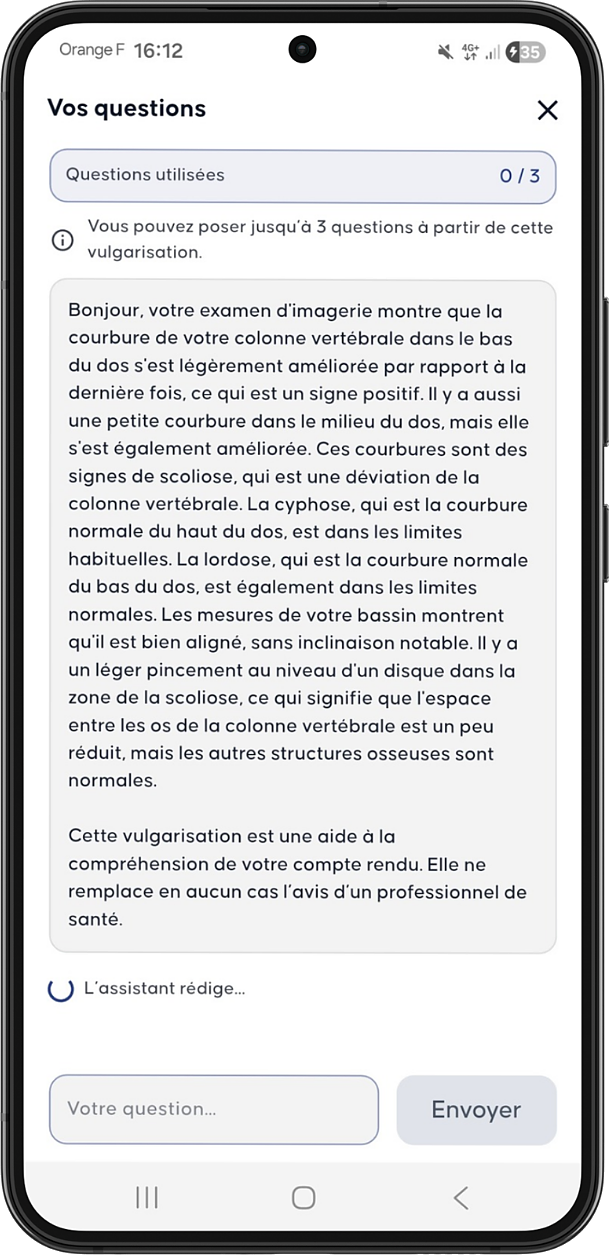 Chat interactif de Medexply : poser une question sur une vulgarisation