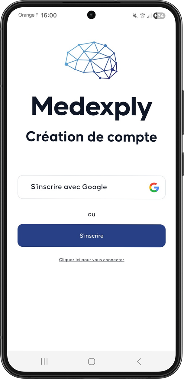 Écran de création de compte Medexply